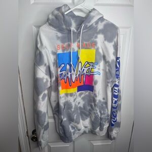 Gray Tie-Dye Hoodie with Colorful Graphic